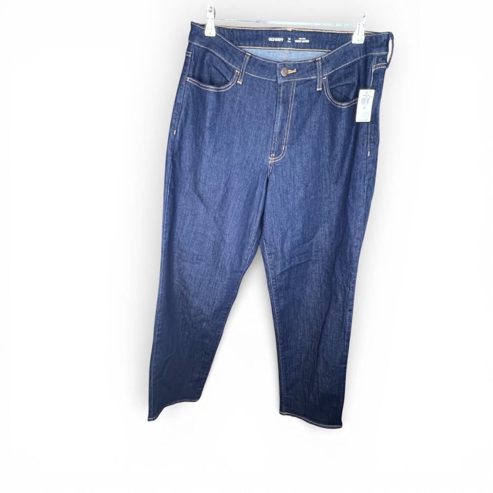 NWT Old Navy Women's 14 Tall High-Waisted Wow Loose Jeans Blue Stretch Denim - Picture 2 of 6